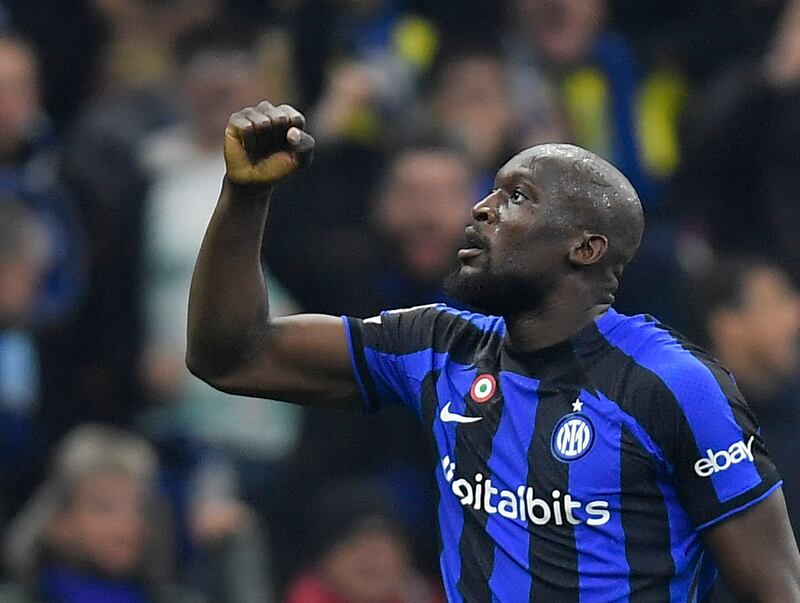 Inter Milan's Romelu Lukaku celebrates scoring in the 1-0 Champions League round of 16 first-leg win against Porto at the San Siro on February 22, 2023. Reuters