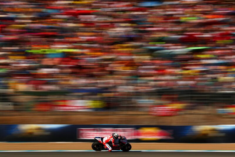 Britain’s Scott Reading rides during the warm-up lap for the Spanish MotoGP in Jerez. Dan Istitene / Getty Images