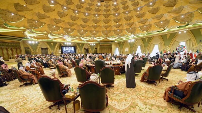 Leaders of the Gulf Cooperation Council (GCC) in Kuwait at the final meeting of the 34th annual summit in Kuwait City. Raed Qutena / EPA