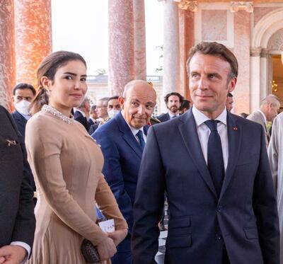 Ambassador Hend Al Otaiba with French President Emmanuel Macron. UAE Embassy Paris