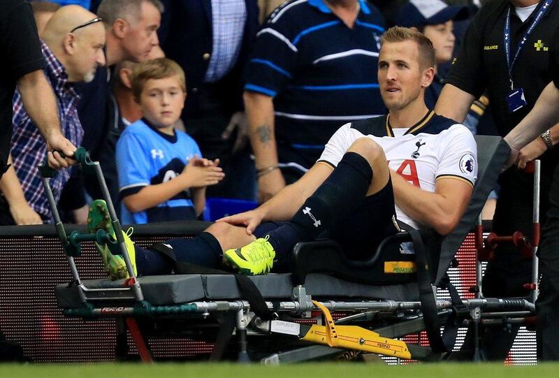 Harry Kane shown on Saturday after coming off injured in Tottenham's win over Sunderland. Mike Egerton / PA / AP / September 18, 2016