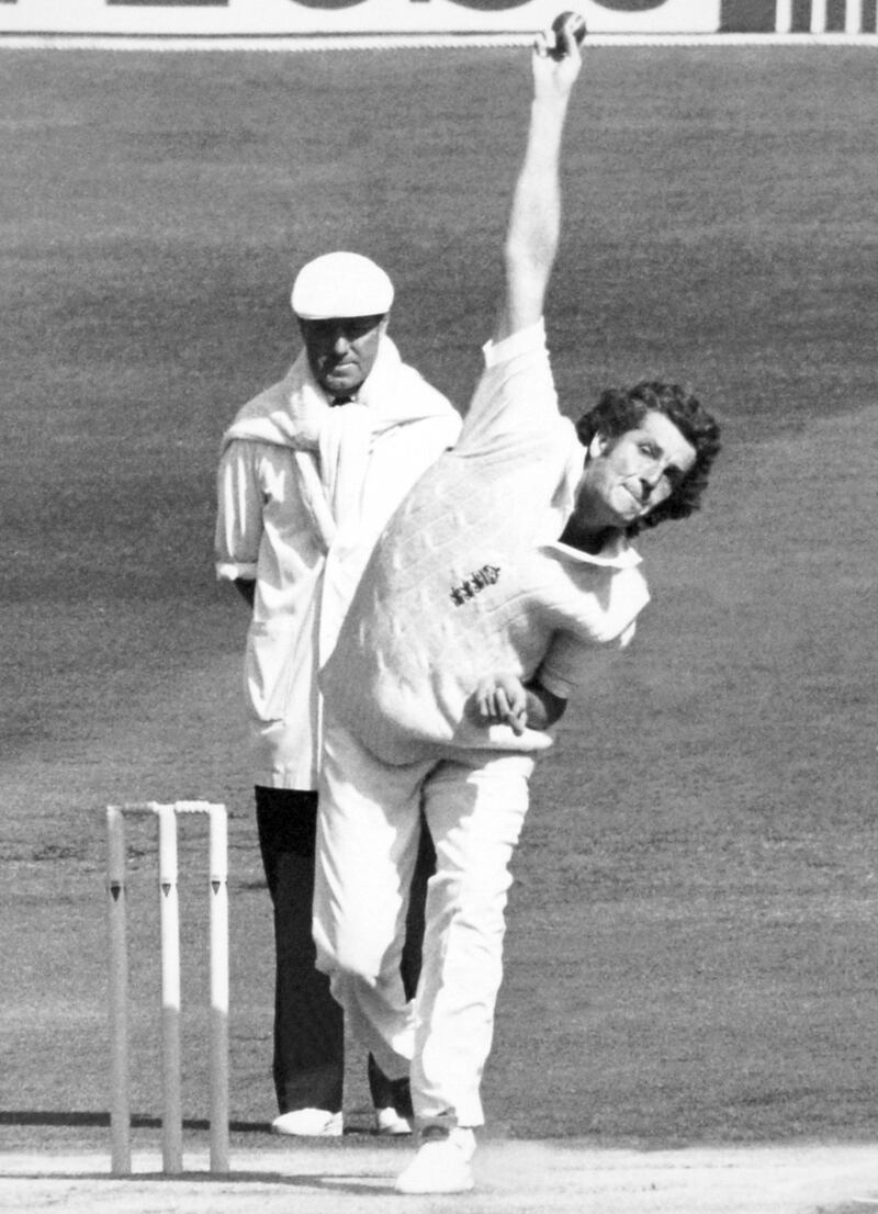 Bob Willis, watched by umpire Bill Alley, in 1983. PA