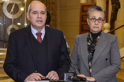 Lebanese MPs Melhem Khalaf, left, and Najat Saliba have urged colleagues to elect a president. AFP
