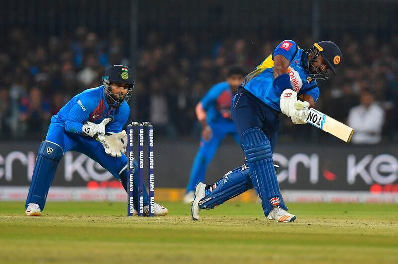 Sri Lanka's Kusal Perera plays a shot. AFP