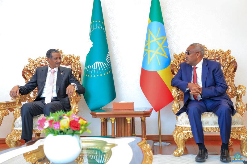Gen Mohamed Dagalo, left, with Ethiopia's Deputy Prime Minister and Foreign Minister, Demeke Mekonnen, in Addis Ababa. Photo: Ministry of Foreign Affairs of Ethiopia