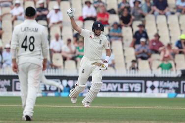 Joe Root celebrates his century during Day 3 of the second Test match between New Zealand and England. Getty Images