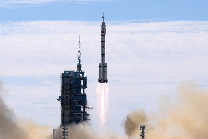 A spaceship lifts off in Jiuquan, China. Universities in the UAE and China are joining forces with the aim of building a space centre in Abu Dhabi. AP