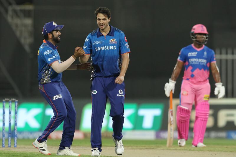 Mumbai Indians seamer Nathan Coulter-Nile picked up four wickets against Rajasthan Royals at the Sharjah Cricket Stadium on Tuesday, October 5, 2021. Sportzpics for IPL