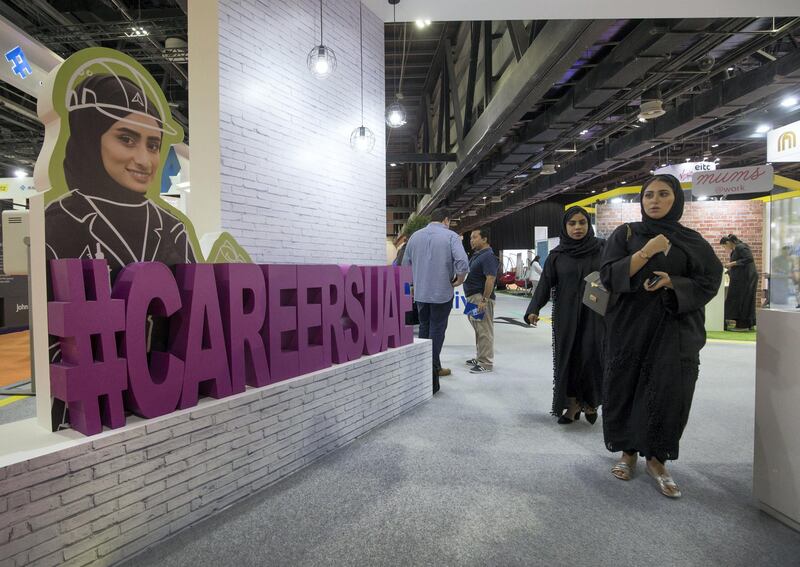 DUBAI, UNITED ARAB EMIRATES -Job seekers at the Careers UAE 2019 at Dubai World Trade Centre.  Leslie Pableo for The National for Patrick Ryan's story