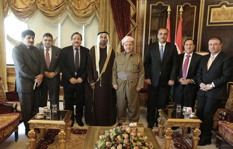 Massoud Barzani, President of Kurdistan, welcomes Ahmed bin Mohammed Al Jarwan, Speaker of the Arab Parliament, to the region and his accompanying delegation. Wam