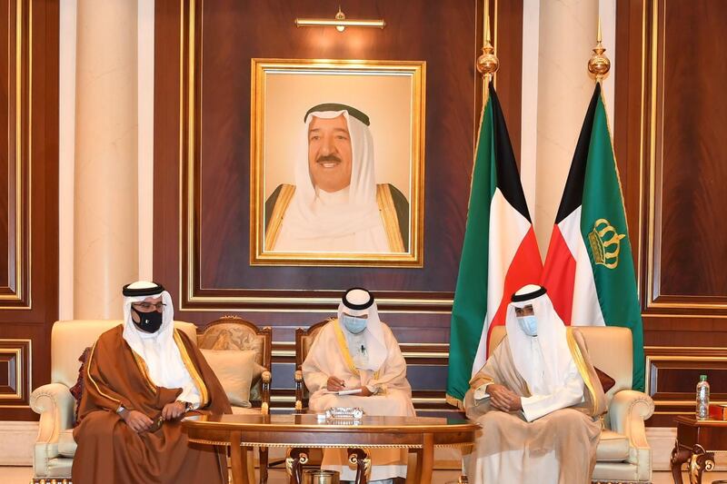 Kuwait's Emir Sheikh Nawaf al-Ahmad al-Sabah receives Bahrain's Prince Salman bin Hamad Al Khalifa who offered condolences on the passing of the late Sheikh Sabah al-Ahmad al-Sabah. Kuwait News Agency