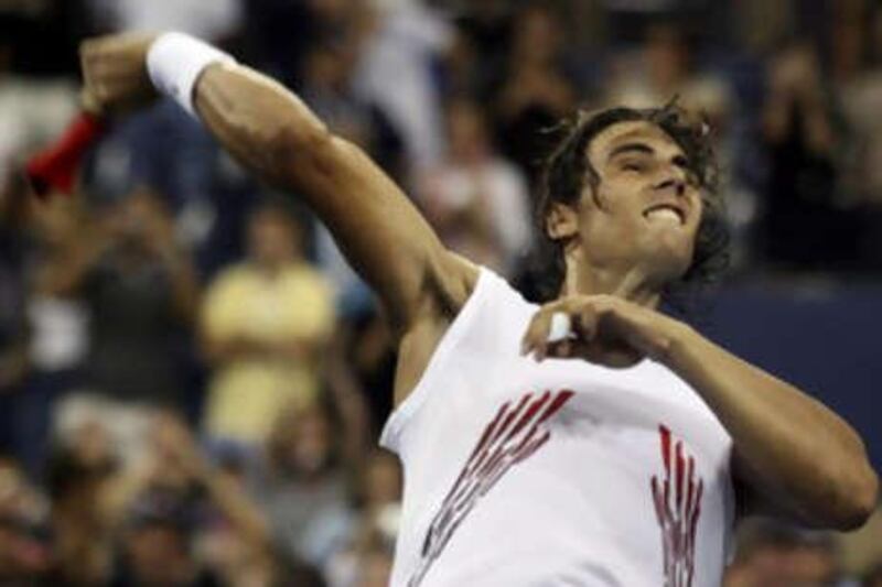 Rafael Nadal celebrates his quarter-final victory over Mardy Fish.