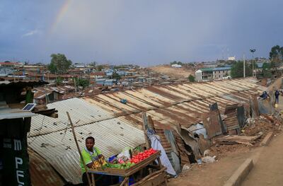 A trader sells groceries on the outskirts of Kibera slums in Nairobi, Kenya, on October 6. Reuters