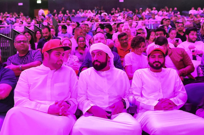 DUBAI ,  UNITED ARAB EMIRATES , JUNE 06 – 2019 :- People enjoying the Russell Peters show held at the new Coca Cola Arena, City Walk in Dubai. ( Pawan Singh / The National ) For News/Online/Instagram