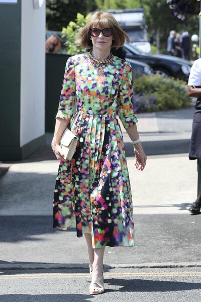 LONDON, ENGLAND - JULY 13:  Anna Wintour seen arriving at Wimbledon for Men's Semi Final Day on July 12, 2018 in London, England.  (Photo by Neil Mockford/GC Images)