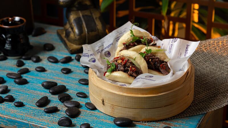 Slow-cooked Wagyu short rib, cucumber, peanuts, habanero chilli, Nikkei sauce bao from Buddha-Bar.