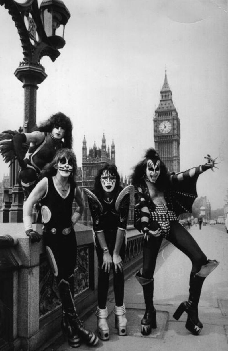 From left, Paul Stanley, Peter Criss, Ace Frehley and Gene Simmons in London in 1976. Peter Cade / Central Press / Getty Images