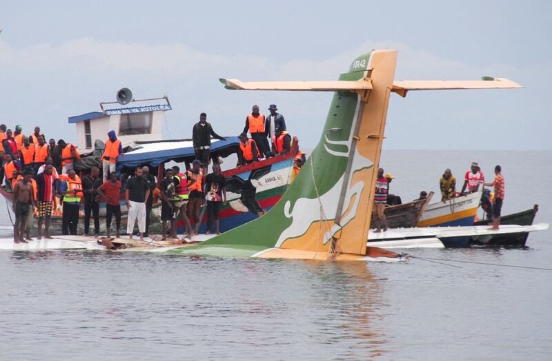 Rescuers attempt to recover the Precision Air passenger plane that crashed into Lake Victoria in Bukoba, Tanzania. Reuters