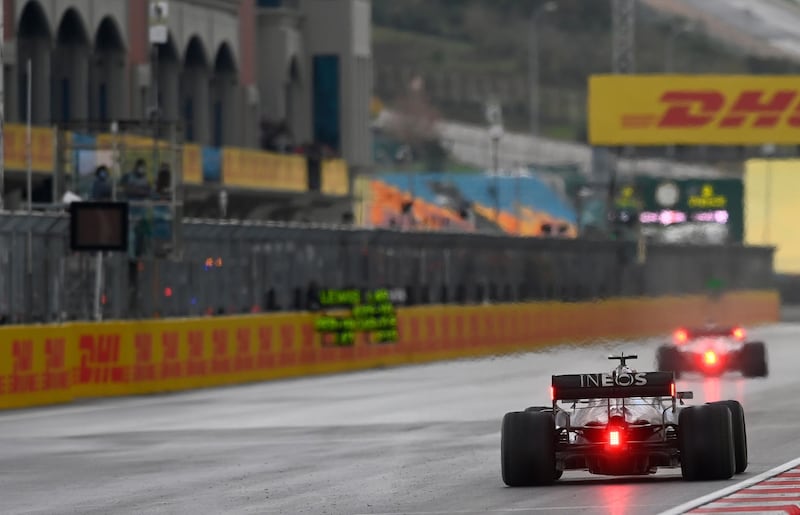 Lewis Hamilton of Mercedes during a wet Turkish GP in Istanbul on Sunday. EPA