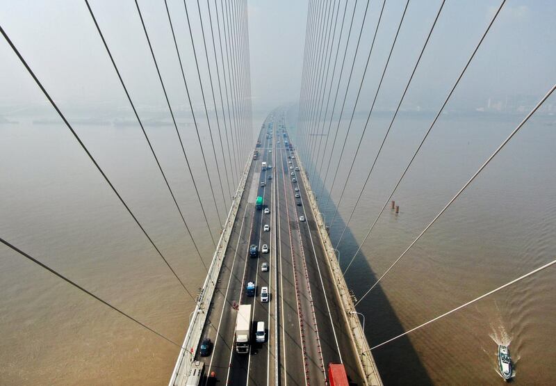 This aerial photo shows a view of the Sutong Bridge in Nantong in China's eastern Jiangsu province. AFP