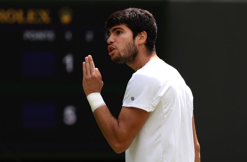 Carlos Alcaraz of Spain reacts. Getty 