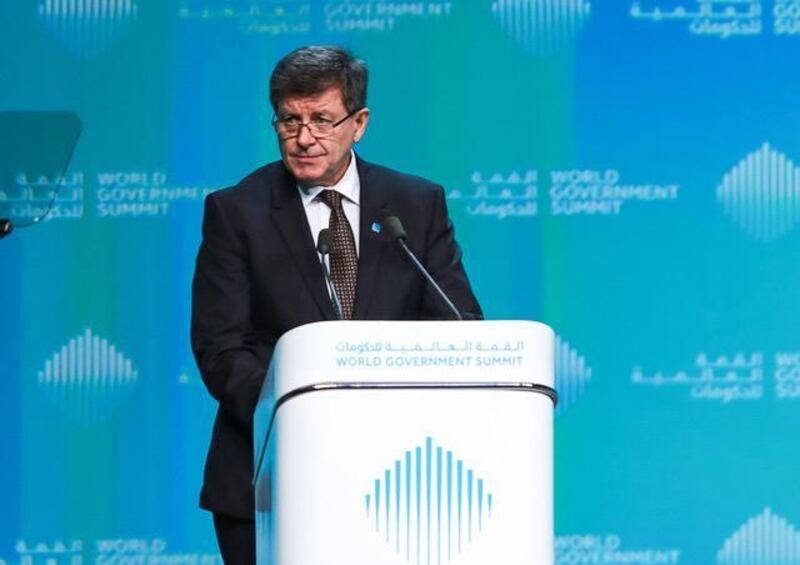Director General of the ILO Guy Ryder speaks at the World Government Summit in Dubai. Victor Besa / The National