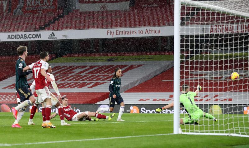 ARSENAL RATINGS: Bernd Leno - 7: German returned to the starting line-up after missing Villa defeat and had very little to do in first half. Finally called into serious action by rasping Raphinha drive just after Arsenal had gone 4-0 up. No chance with either goal. AFP