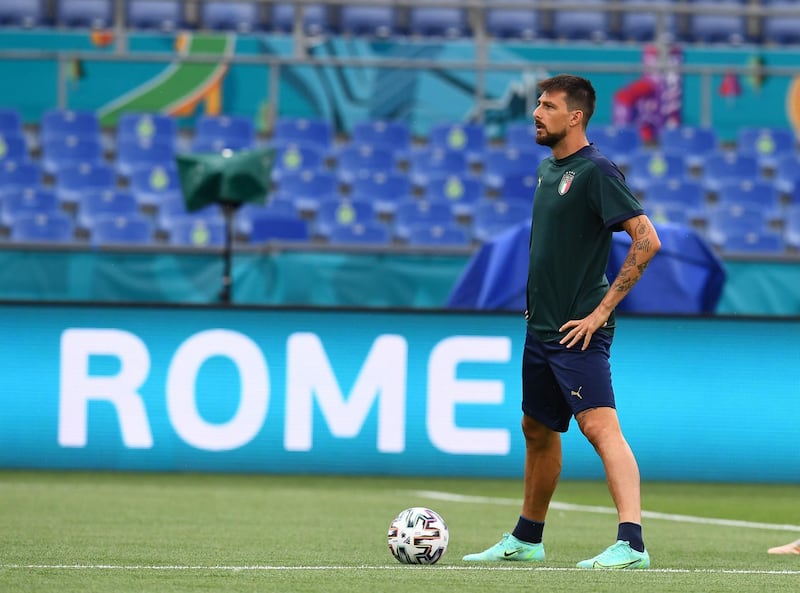 Francesco Acerbi of Italy in action during a training session ahead of the Euro 2020 kick-off against Turkey at Olimpico Stadium. Getty