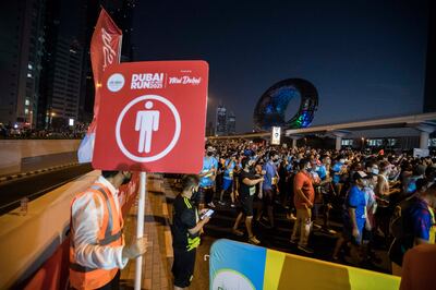 Participants during the start of the race at the Dubai Run at Sheikh Zayed Road. Ruel Pableo for The National