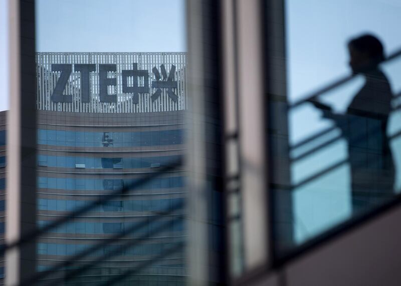 epa06734968 A view of the ZTE Corporation logo at the company's headquarters in Shenzhen, Guangdong Province, China, 14 May 2018. In April 2018, US President Donald J. Trump's administration blocked American firms from selling parts or providing services to ZTE until 2025 as part of a ban on the smartphone and telecommunications equipment maker after it pleaded guilty to violating US sanctions on Iran and North Korea. Trump said on 13 May, that he was working together with Chinese President Xi Jinping in finding a way to get ZTE back into business.  EPA/STRINGER