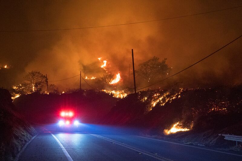 An emergency services vehicle on Highway 1. The American Red Cross opened a shelter in the town of Carmel-by-the-Sea for evacuated residents.