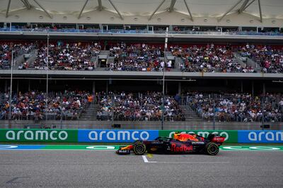 Red Bull's Sergio Perez races down the main straightaway. AFP