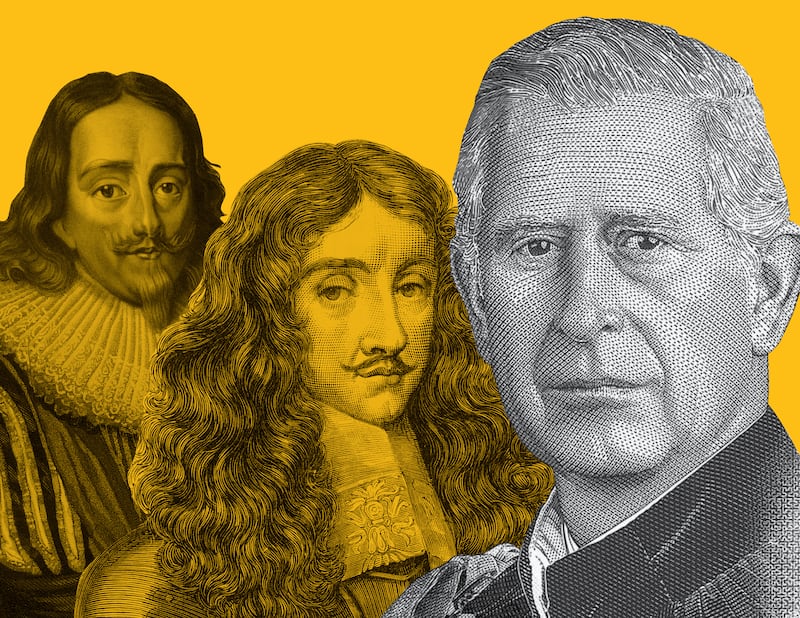 From left, King Charles I, who reigned from 1625 to 1649; Charles II, who was king between 1660 and 1685; and King Charles III. Nick Donaldson/Getty