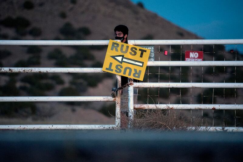 Security guards block the Bonanza Creek Ranch. AP