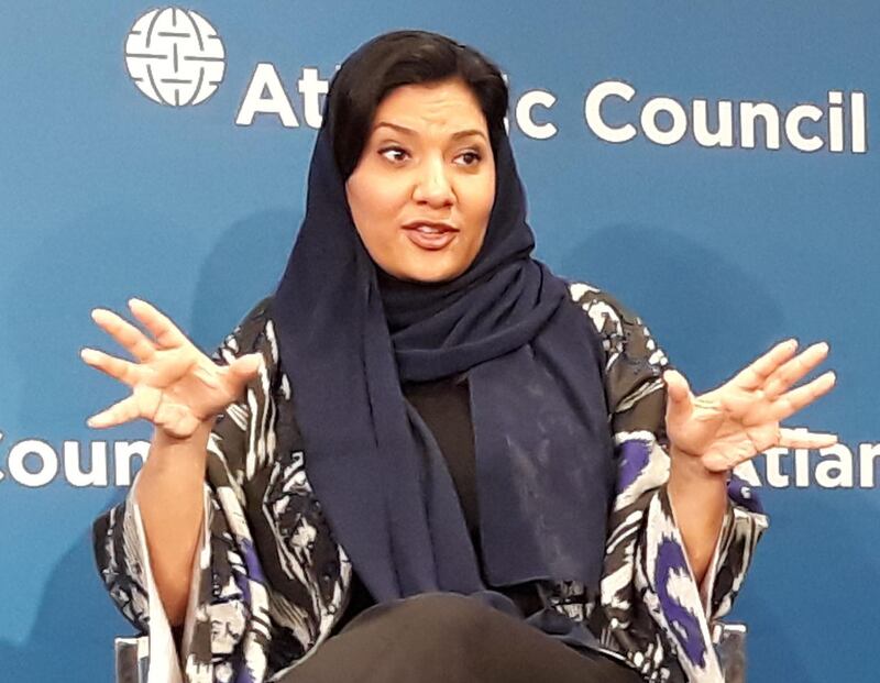 Princess Reema bint Bandar al-Saud speaks on February 28, 2018 at the Atlantic Council in Washington,DC.
Saudi Arabia is working to address deeper issues on the path to women's rights after allowing them to drive and attend soccer matches, one of the kingdom's top female officials said February 28, 2018. "These are things that are quick wins, we know we can do them, women in stadium, women driving, that's great, but women driving is not the end all be all of women's rights," Princess Reema bint Bandar al-Saud told the Atlantic Council in Washington. As part of a wide-ranging social and economic reform initiative, King Salman announced in September that Saudi women would be allowed to drive from June this year.
 / AFP PHOTO / IAN TIMBERLAKE