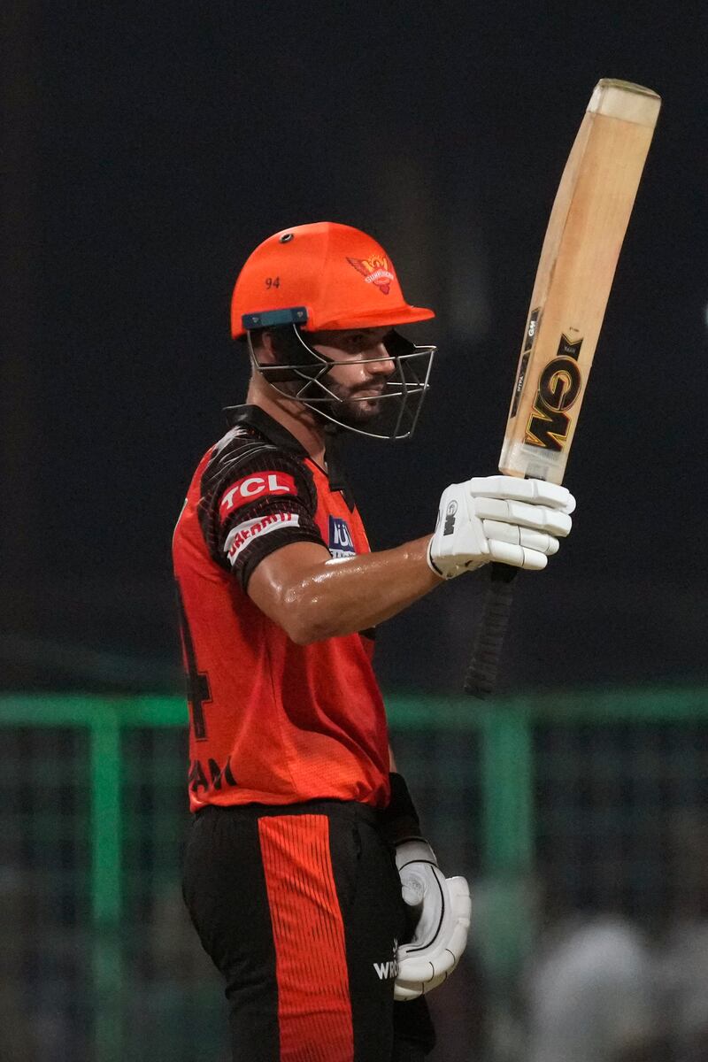 Sunrisers Hyderabad captain Aiden Markram celebrates his fifty. AP