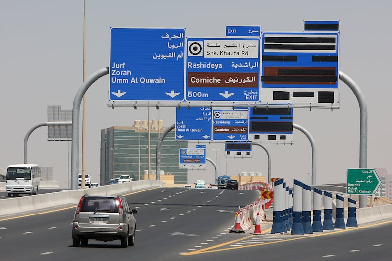 AJMAN , UNITED ARAB EMIRATES Ð Mar 28 , 2013 : Traffic on the new bridge near Etisalat building in Ajman. ( Pawan Singh / The National ) For Business. Story Tom Arnold