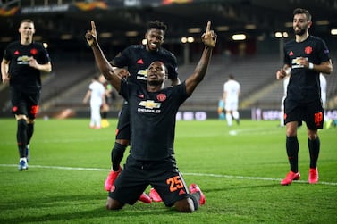 Soccer Football - Europa League - Round of 16 First Leg - LASK Linz v Manchester United - Linzer Stadion, Linz, Austria - March 12, 2020 Manchester United's Odion Ighalo celebrates scoring their first goal REUTERS/Lisi Niesner TPX IMAGES OF THE DAY