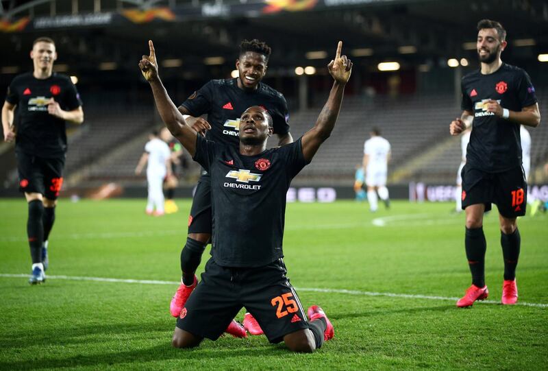 Soccer Football - Europa League - Round of 16 First Leg - LASK Linz v Manchester United - Linzer Stadion, Linz, Austria - March 12, 2020  Manchester United's Odion Ighalo celebrates scoring their first goal    REUTERS/Lisi Niesner     TPX IMAGES OF THE DAY