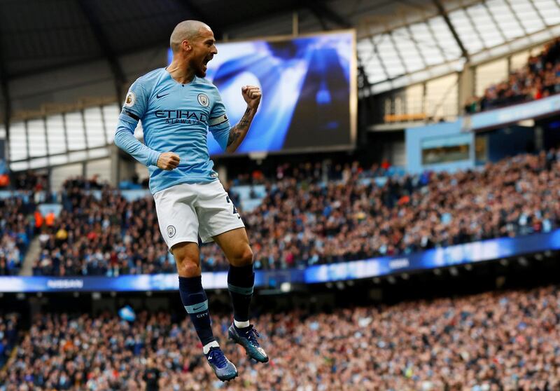Soccer Football - Premier League - Manchester City v Southampton - Etihad Stadium, Manchester, Britain - November 4, 2018  Manchester City's David Silva celebrates scoring their third goal   Action Images via Reuters/Jason Cairnduff  EDITORIAL USE ONLY. No use with unauthorized audio, video, data, fixture lists, club/league logos or "live" services. Online in-match use limited to 75 images, no video emulation. No use in betting, games or single club/league/player publications.  Please contact your account representative for further details.     TPX IMAGES OF THE DAY