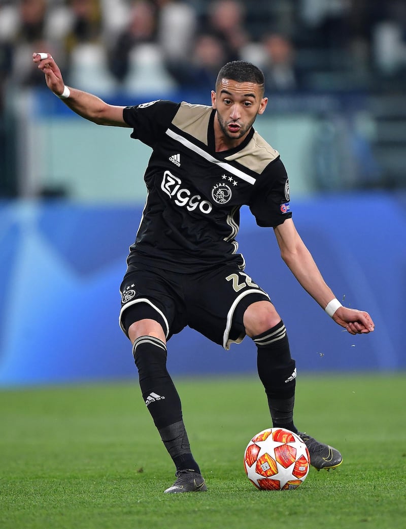 TURIN, ITALY - APRIL 16: Hakim Ziyech of Ajax in action during the UEFA Champions League Quarter Final second leg match between Juventus and Ajax at Juventus Stadium on April 16, 2019 in Turin, Italy. (Photo by Stuart Franklin/Getty Images)