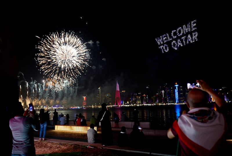 A firework and drone show over the water. Reuters