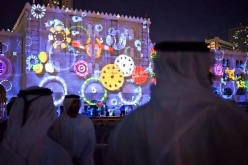 Projected scenes on the walls of Al Qasba during the opening ceremony of the Sharjah Light Festival 2013 at Al Qasba in Sharjah. Antonie Robertson / The National