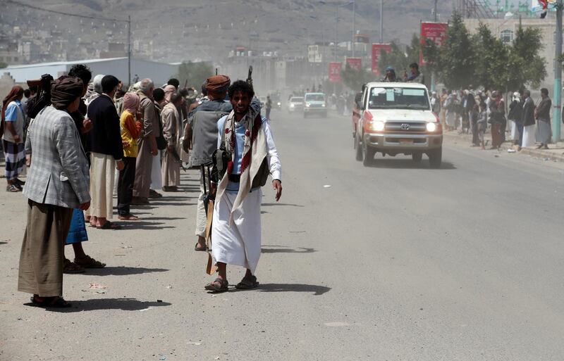 Houthi fighters attend a gathering aimed at mobilising more fighters amid Yemen's ongoing conflict, in Sanaa.  EPA