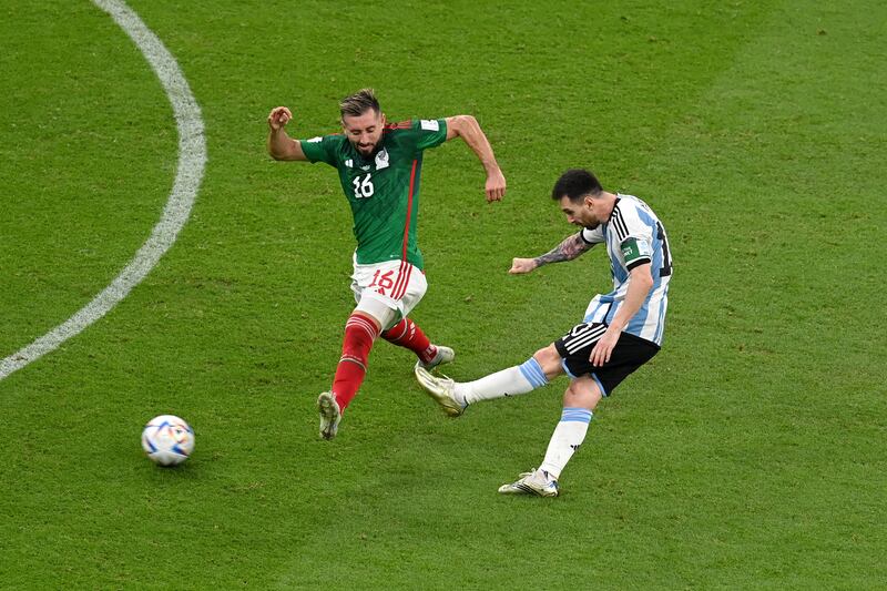  Lionel Messi  scores from outside the area. Getty