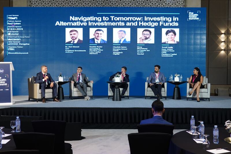 Industry leaders during a panel discussion at the Wealth Today Summit in Dubai on Tuesday. Photo: Wealth Today