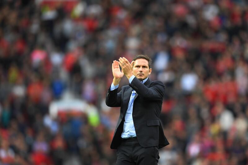 Chelsea manager Frank Lampard acknowledges his side's supporters post-match. Getty