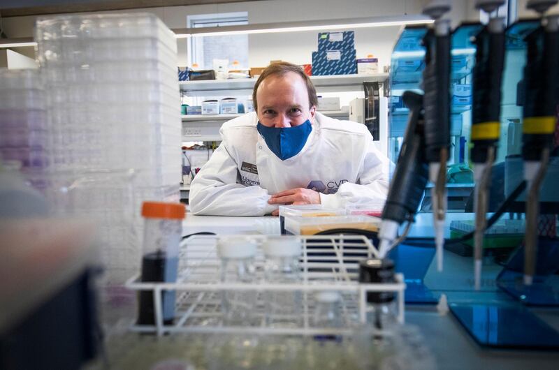 Britain's Health Secretary Matt Hancock during a visit to the Centre for Virus Research at Glasgow University in Glasgow, Scotland. AP Photo