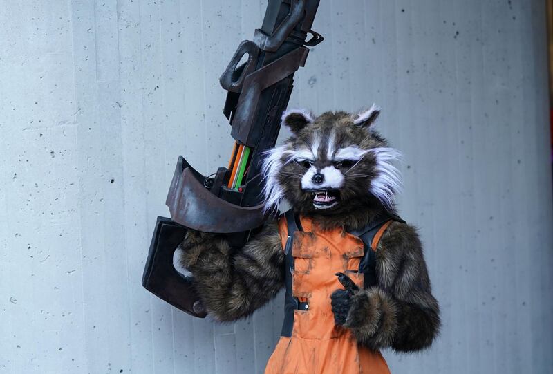 A cosplayer dresses up as Rocket Raccoon from The Guardians of the Galaxy. AFP