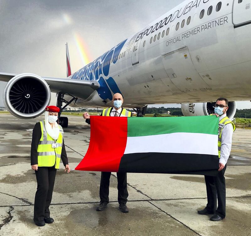 Emirates ground staff in Sao Paulo, Brazil send UAE National Day greetings.